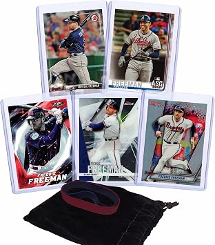 Freddie Freeman Baseball Cards 5 ASSORTED Atlanta Braves Trading Card and Wristbands Gift Bundle