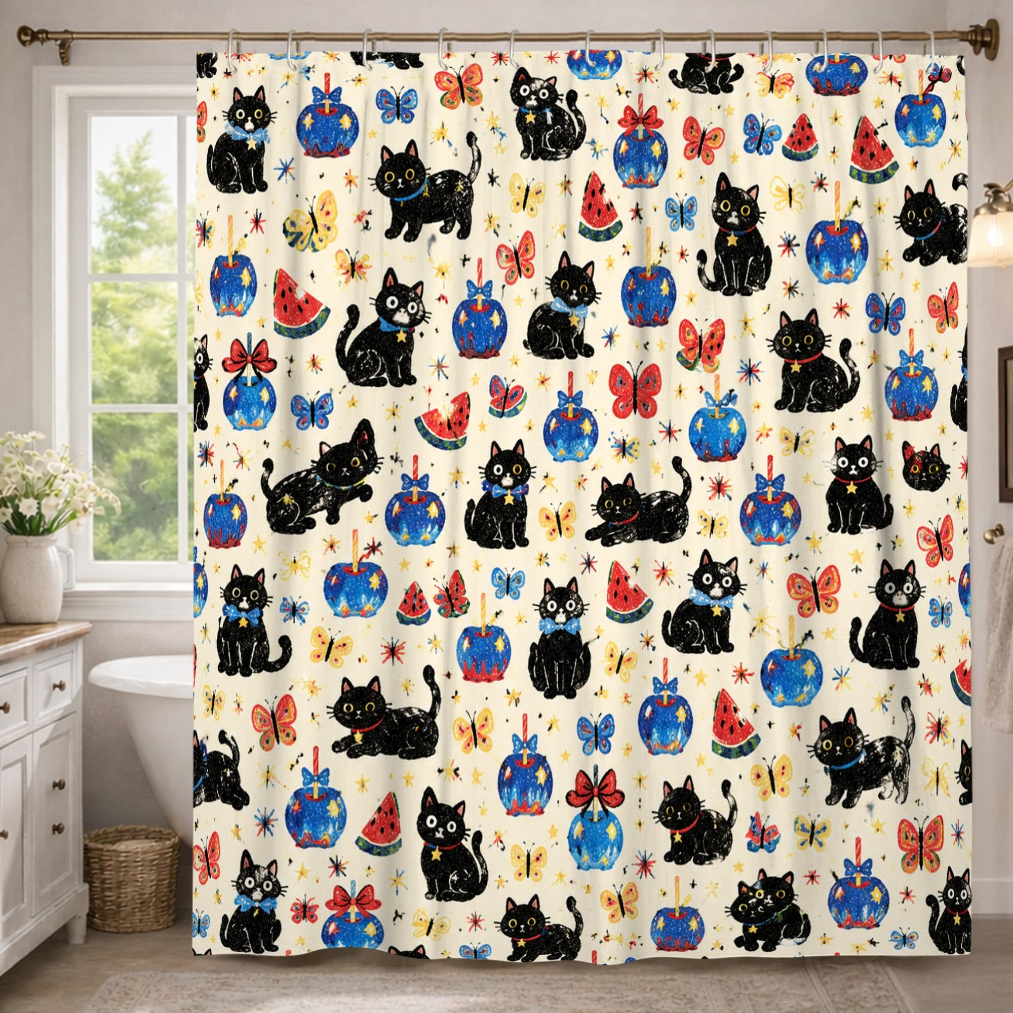 Rideau de douche extra long motif chat amusant pour baignoire familiale et hôtel