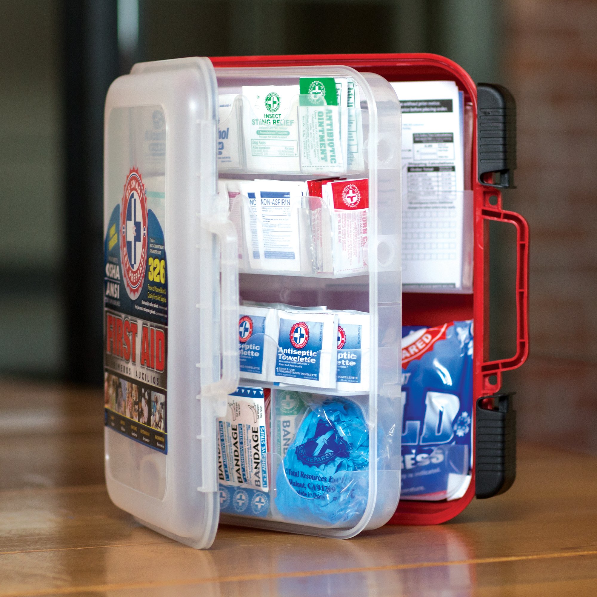 First Aid Kit Hard Red Case 326 Pieces Exceeds OSHA and ANSI Guidelines
