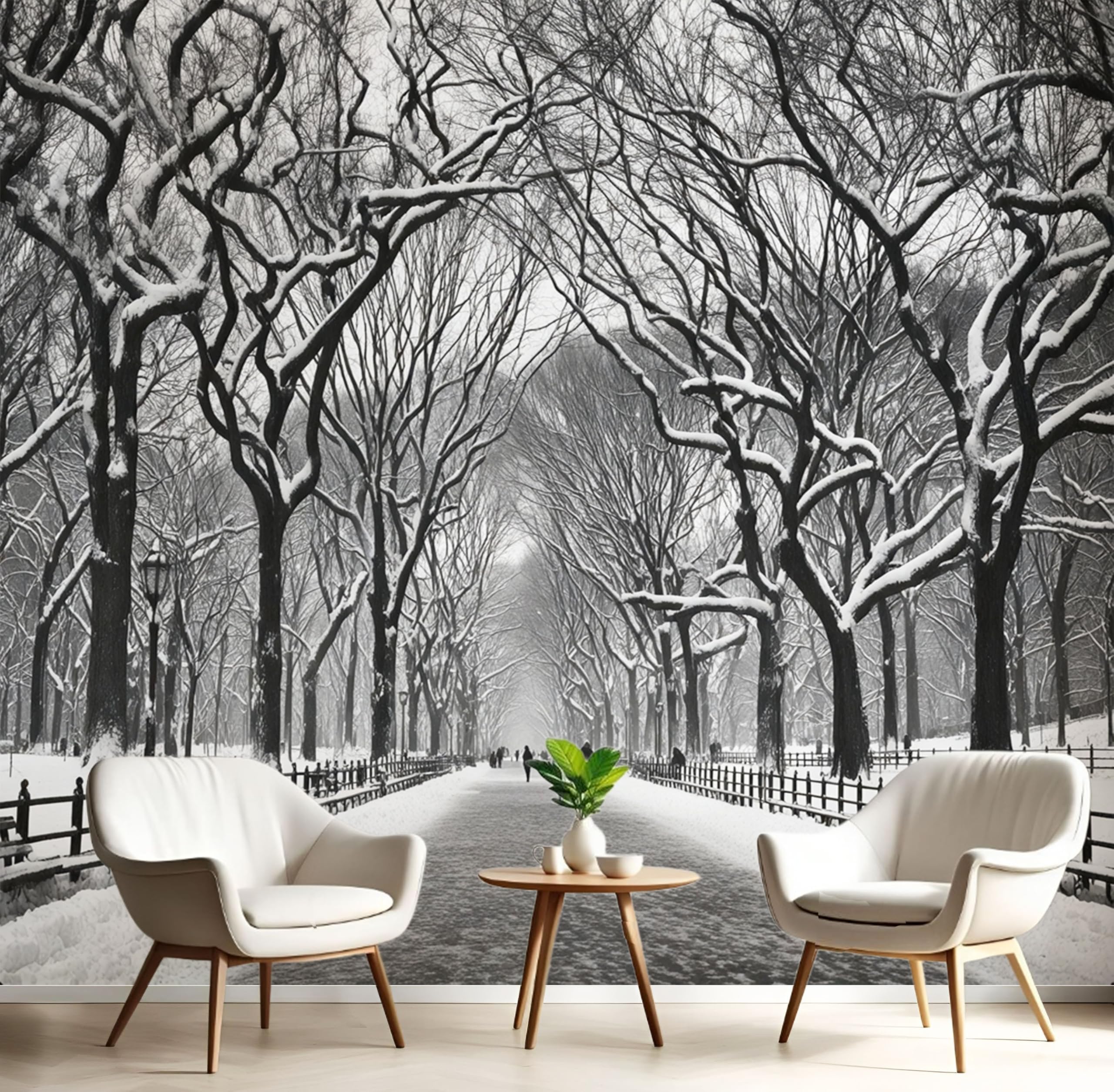 Papel tapiz fotográfico bosque invernal con efecto 3D profundo