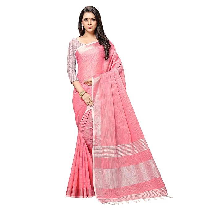 Rekha Maniyar Women’s Jacquard Linen Saree With Unstitched Blouse Piece (SILVERLINEN_NS) – Gajari