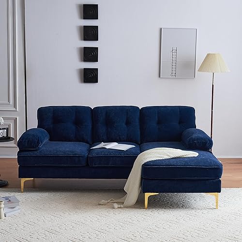Miniatura 10 de Juego de sofás modulares modernos de 83 pulgadas, sofás tapizados en forma de L de terciopelo con respaldo y reposabrazos sueltos, juego de sofás de