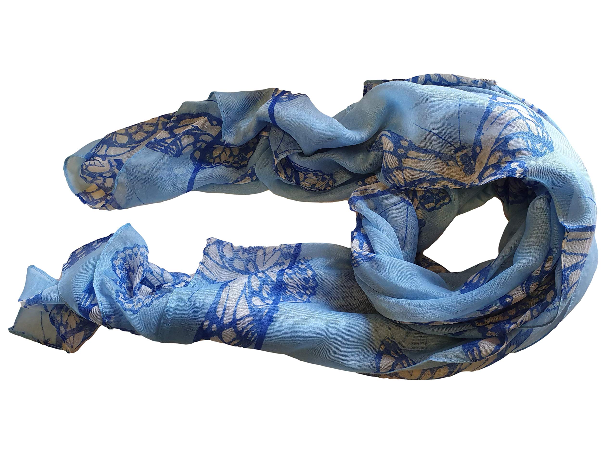 Fat-Catz-Copy-Catz Women's Blue Beautiful Big Butterfly Insect Print Scarf Shawl Sarong 185Cm X 110Cm