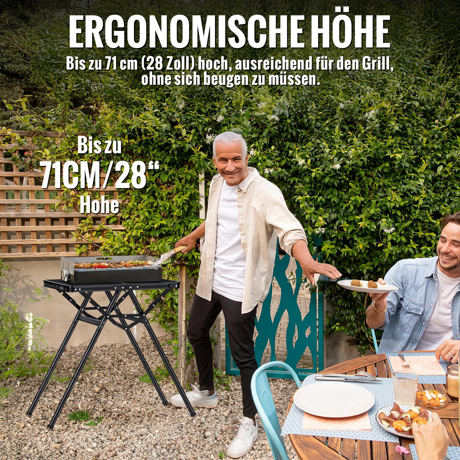 GARLLEN Grilltisch klappbar, 60x40cm & 3 Höhenverstellbar(25/48/71cm), X-Förmiges Stützendesign – Stabiler, Leicht & Tragbar Campingtisch Klapptisch Gartentisch Picknicktisch Kleiner Grill Tisch