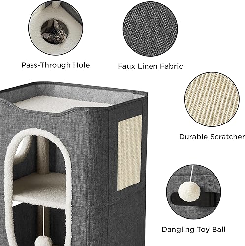 Miniatura 86 de Bedsure Casa para gatos de 2 pisos, condominios para gatos de interior con almohadilla para rascar y colgar bolas esponjosas, muebles pequeños