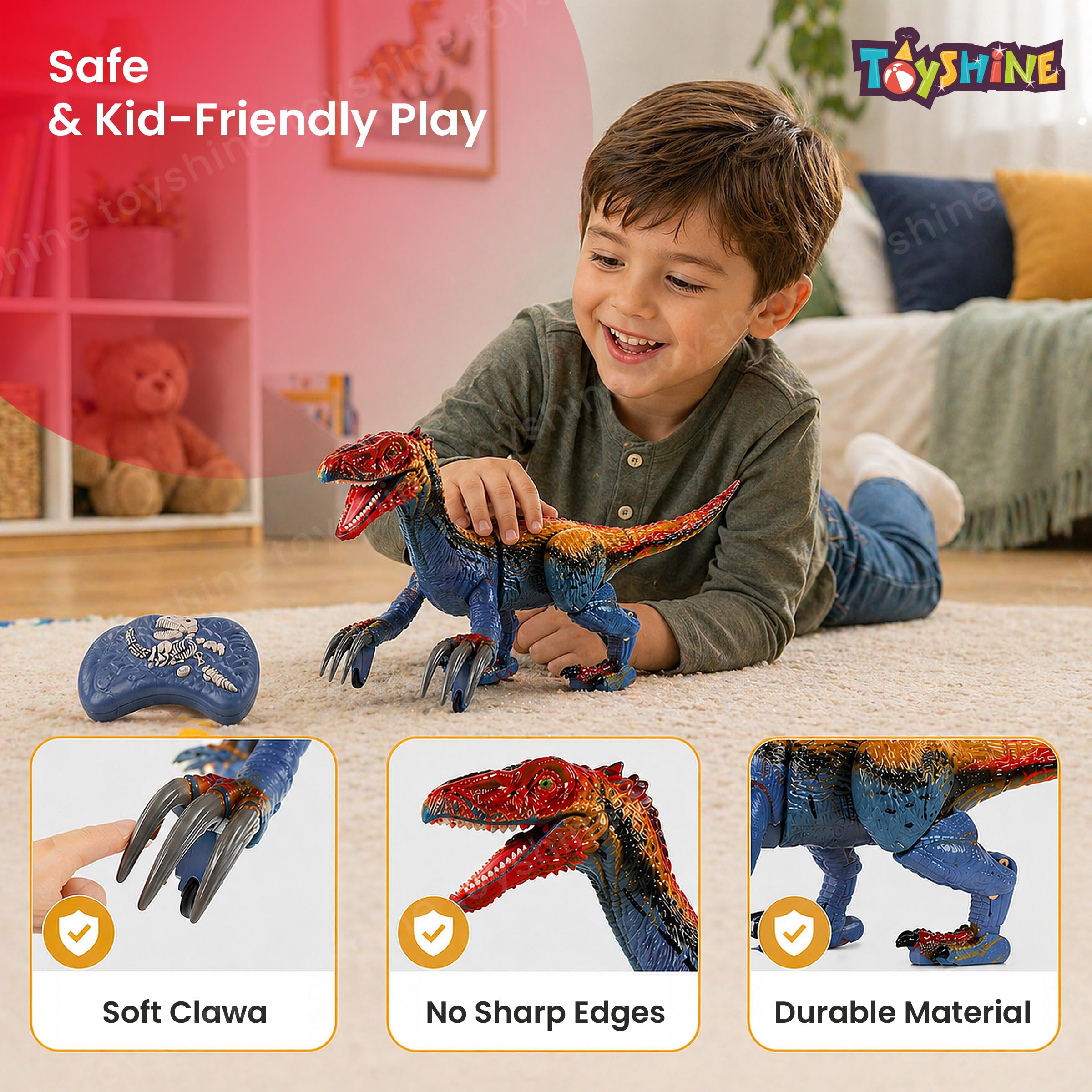 Toyshine Remote Control Rechargeable 2.4ghz Therizinosaurus Walking Dinosaur Toy with Mist Spray, Roaring Sound & Light Electric Dino Toy for Kids 3-12 Years 3