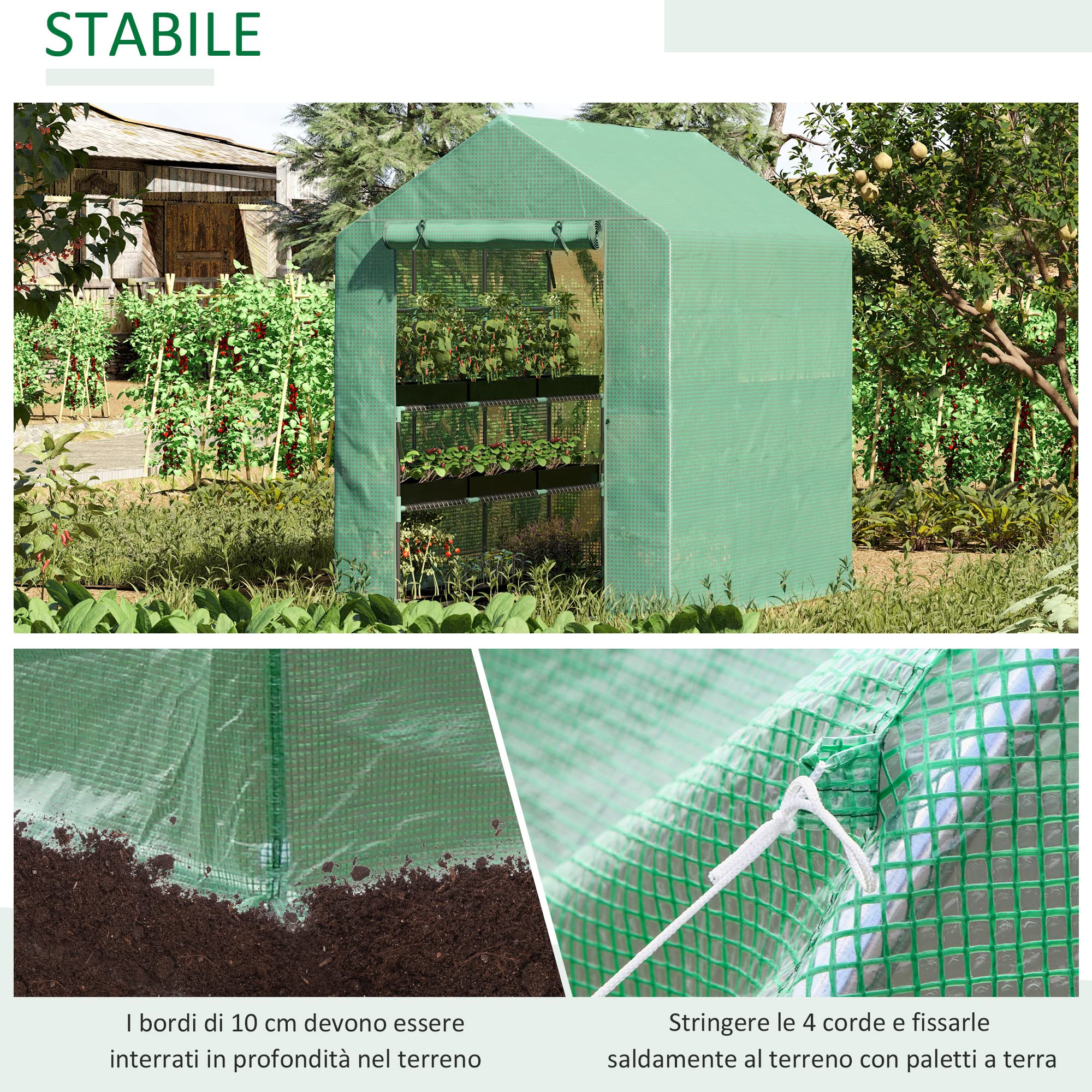 Serra Da Giardino A Tunnel Outsunny 270x90x90 Cm - In PE Con Porte A Cerniera - Foto 11