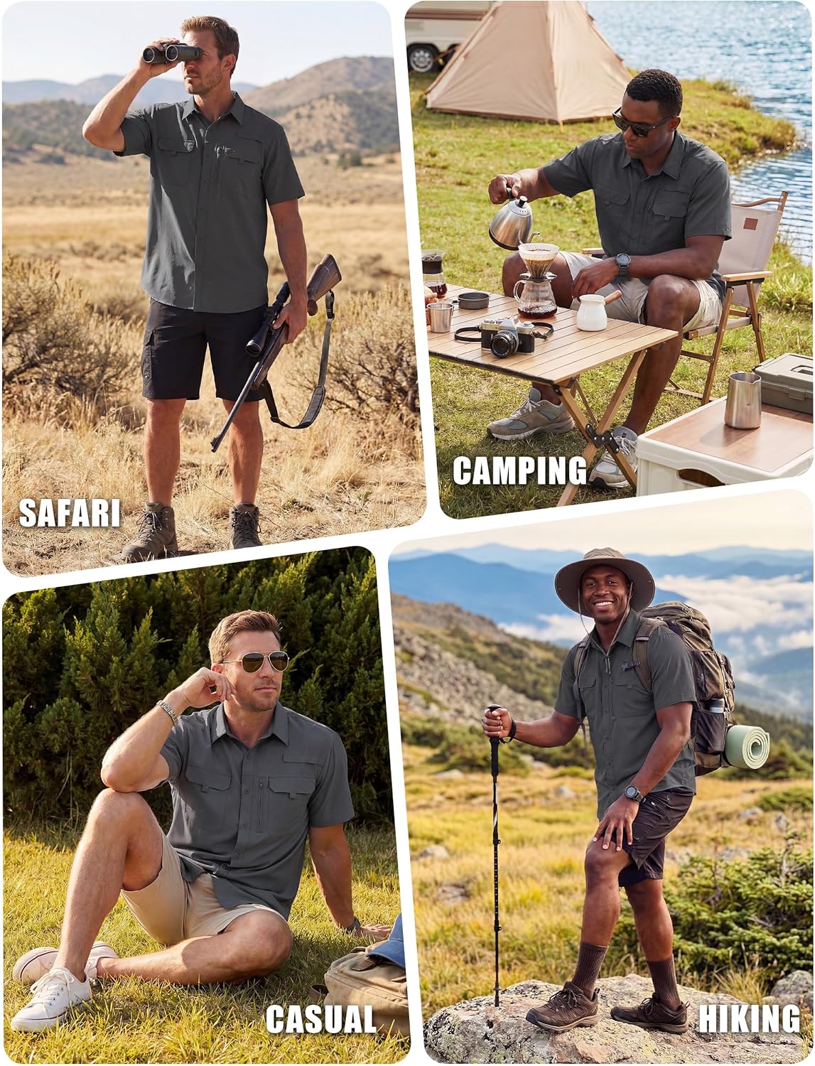 WULFUL Men's Sun Protection Fishing Shirts UPF 50+ Lightweight Quick Dry Cooling Short Sleeve Shirts for Work Hiking Safari