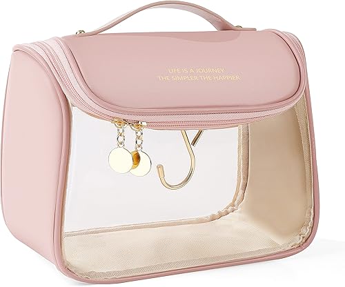 Bolsa de maquillaje transparente portátil con gancho, bolsa de aseo de viaje impermeable, trae bolsa de cosméticos para el cuidado de la piel, disponible en Yaxa Venezuela