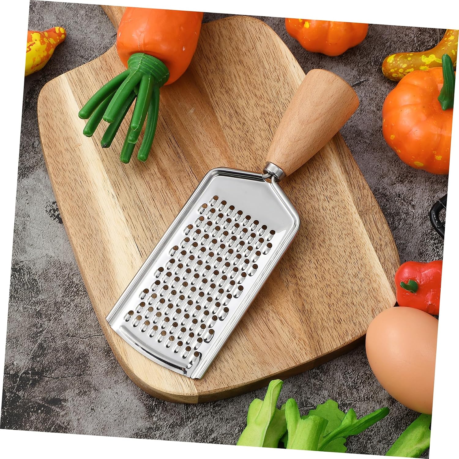 Stainless Steel Kitchen Grater Wooden Handle with Non-Slip | Wood and Stainless Steel Build, Easy Cleaning, for Families, Restaurants, Hotels, Silver Finish