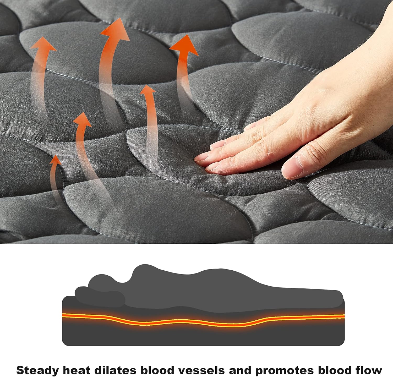 King Size Heated Mattress Pad Water-Resistant Electric Mattress Pad Cover Bed Topper Stretches up 8-21" Deep Pocket, Grey