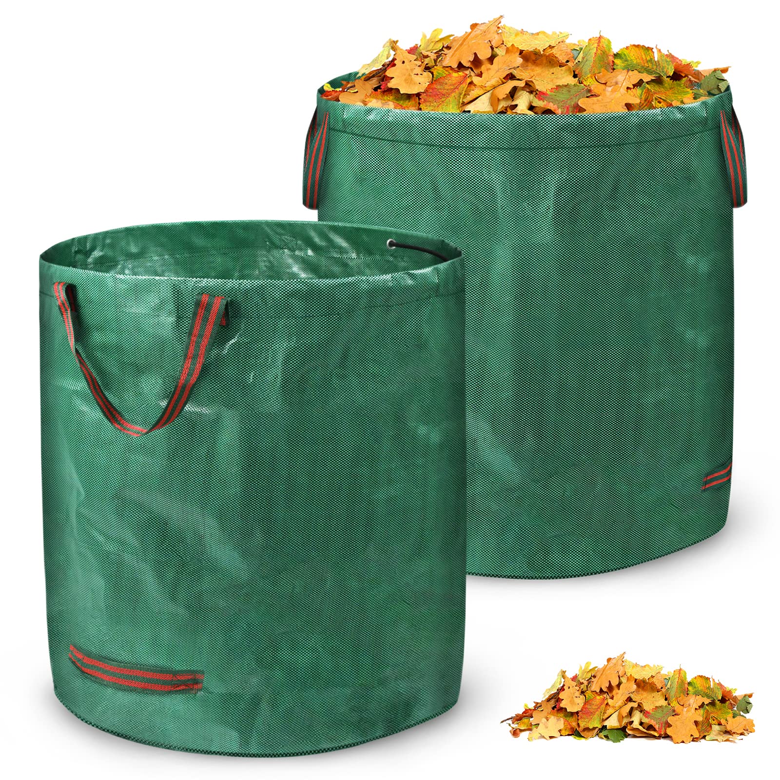 UISEBRT 2 sacchi per rifiuti da giardino con manici, 272 l, sacchi per foglie da giardino, doppio fondo, pieghevoli, resistenti, impermeabili e autoportanti, per rifiuti da giardino, fogliame, verde