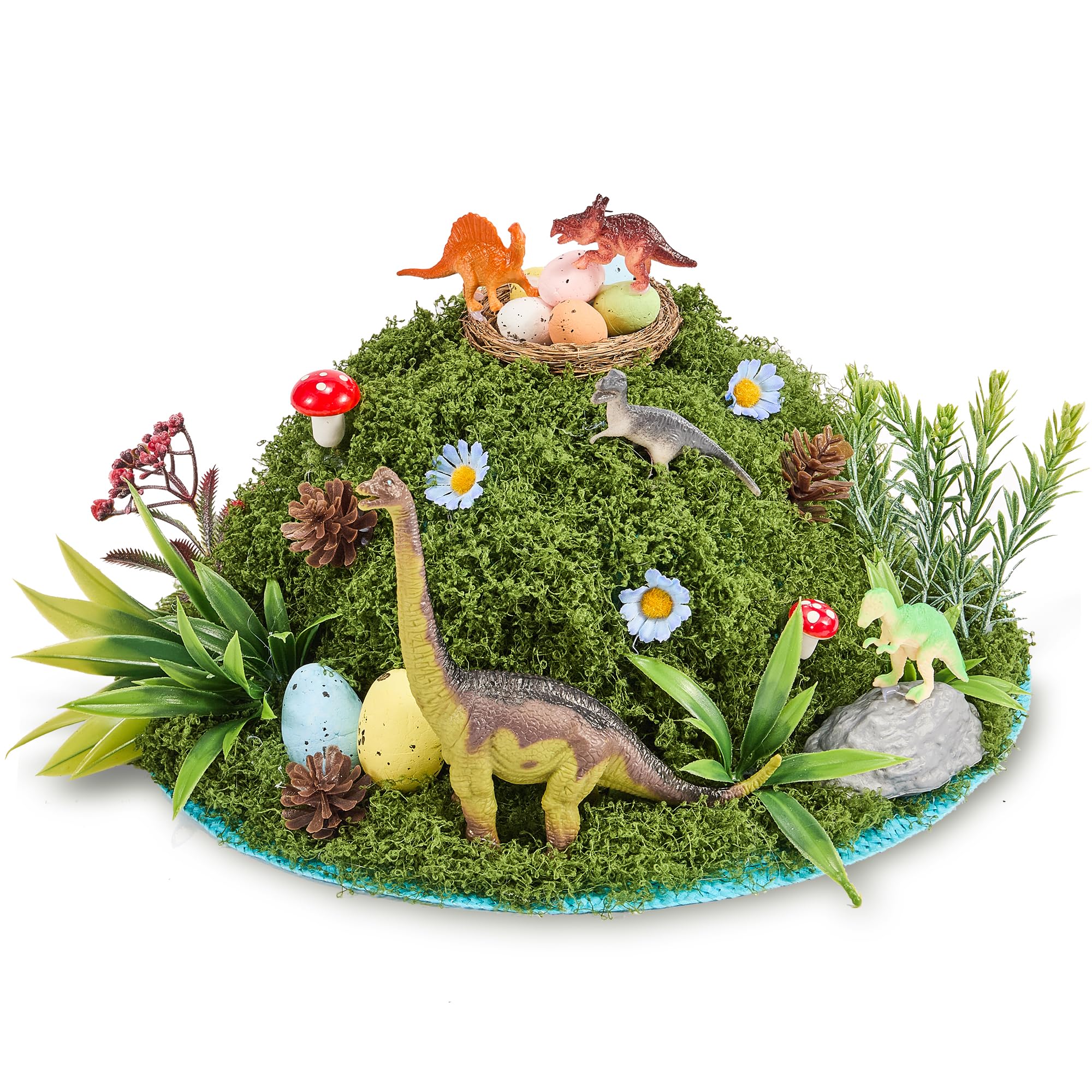 Echehi Boys Green Easter Bonnet For With Hat, 5 Dinosaurs, Nest, Eggs, Artificial Plants, Easter Bonnet Decorations Kit (Dinosaur Series)