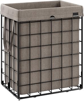 SONGMICS Laundry Hamper, Collapsible, 23.8 Gal. 90L | Laundry Basket, Clothes Hamper, Beige and Black, STOUT Collection ULCB190N01