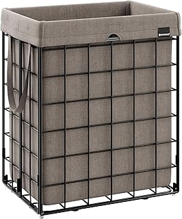 SONGMICS 90L Collapsible Hamper (Black/Camel Brown)
