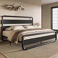 Vista 13 de SHA CERLIN - Estructura de cama de tamaño king de metal con cabecero y pie de cama de madera, estructura de cama de plataforma resistente