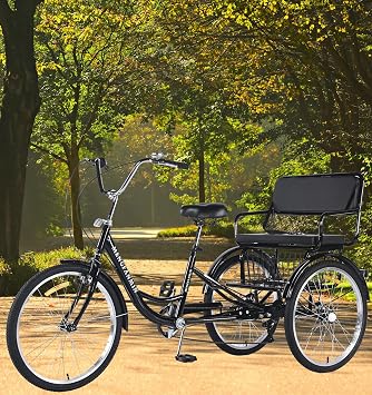 Adult Tricycle 7 Speed,Adult Trikes, 20/24 Inch 7 Speed Three Wheel Bikes with Basket/Child seat,Cruise Bike Adults Tricycle for Recreation Shopping Exercise