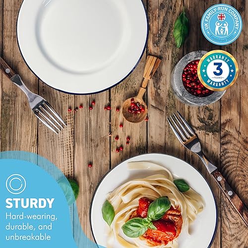 Miniatura 3 de Thorness 2 platos llanos esmaltados blancos de 9.4 in  Plato esmaltado  Juego de 2 platos  Plato tradicional  Plato de cocina para tartas,