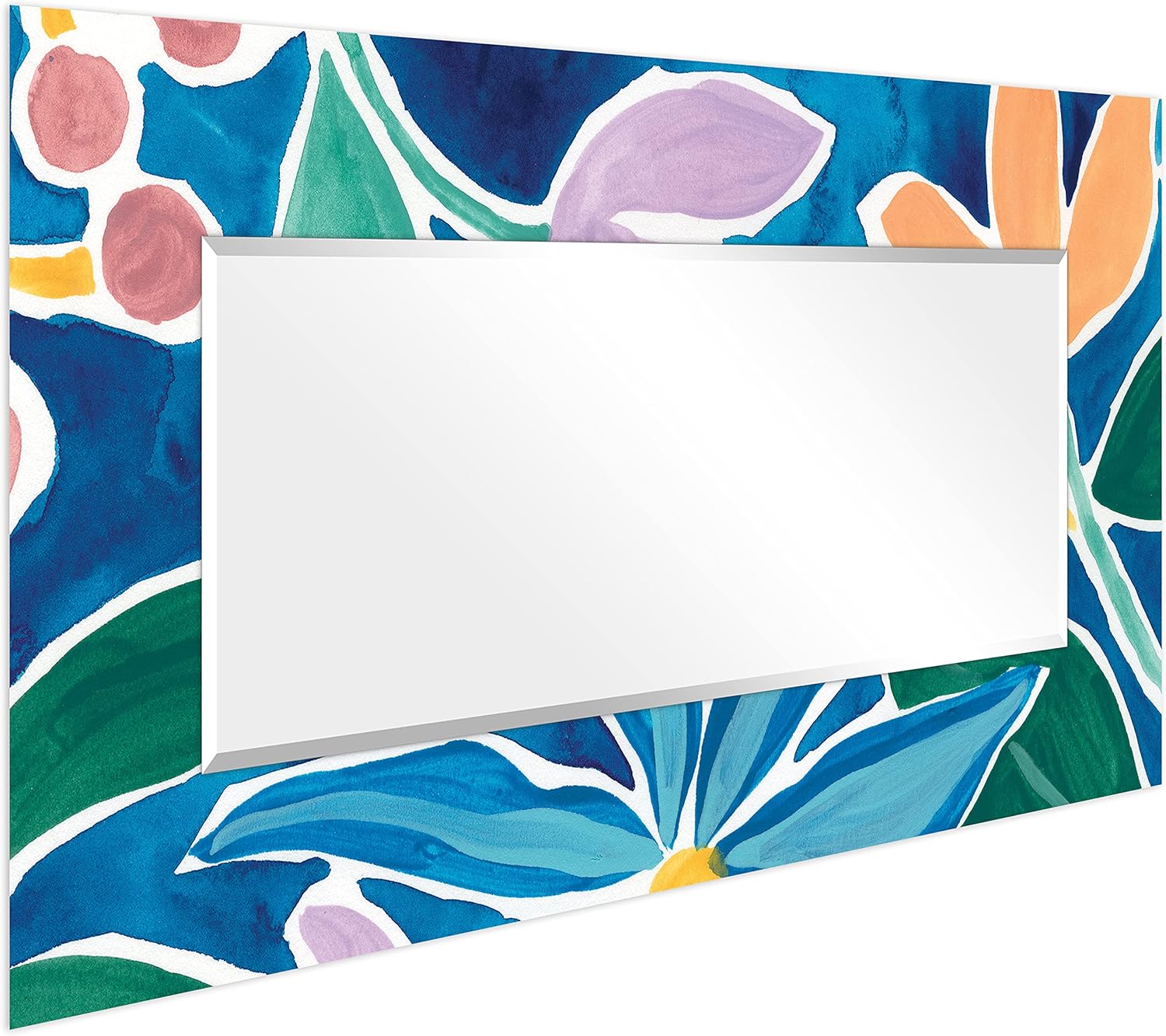 Empire Art Direct Rectangular Beveled Wall Mirror on Abstract Printed Tempered Glass, Vanity, Bathroom Mirror, Ready to Hang