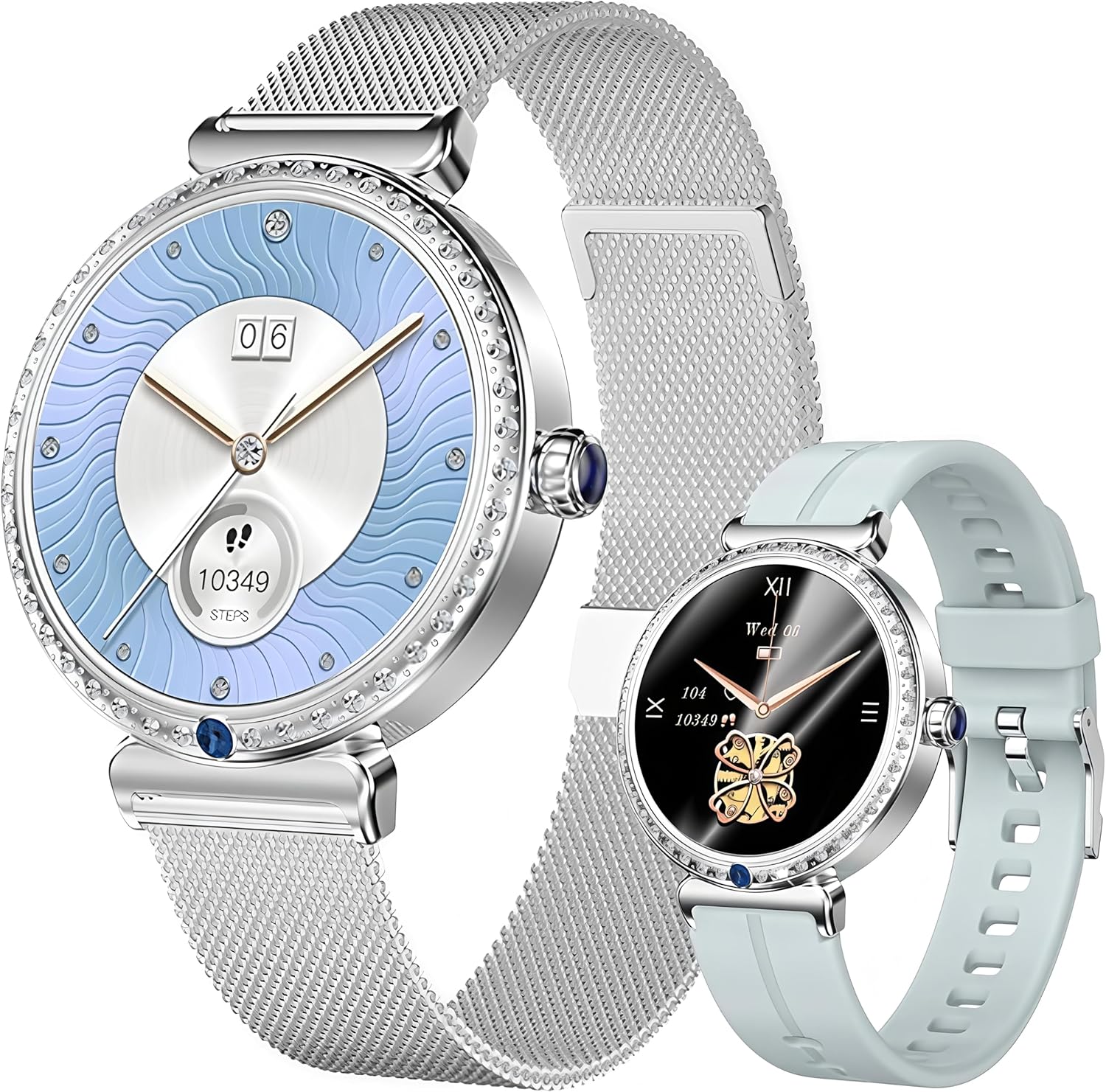 H17 Smart Watch for Women,Bluetooth Calls,1.28"HD Round Design,Fitness Tracker,24/7 Pedometer/Heart Rate/SpO2/Sleep Monitor,Menstrual Tracking,100+ Sports Modes,IP67 Waterproof,iOS&Android,2 Bands