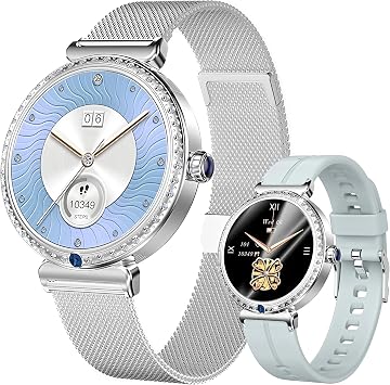 H17 Smart Watch for Women,Bluetooth Calls,1.28"HD Round Design,Fitness Tracker,24/7 Pedometer/Heart Rate/SpO2/Sleep Monitor,Menstrual Tracking,100+ Sports Modes,IP67 Waterproof,iOS&Android,2 Bands