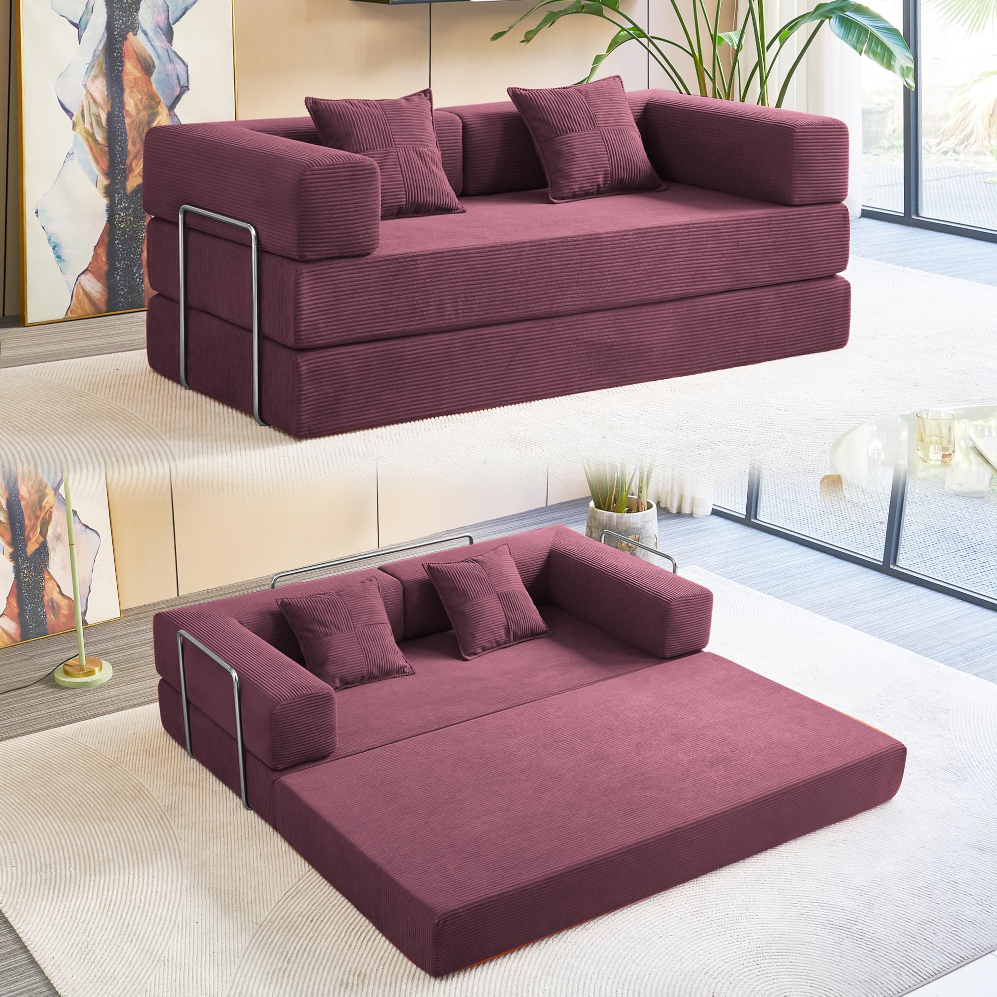 MOEYURO Compression Sofa - 78''Convertible Floor Sofa Bed - with Pillow Back Support Armrest - Comfy Foldable Sofa Bed Compressed Sofa in Box -