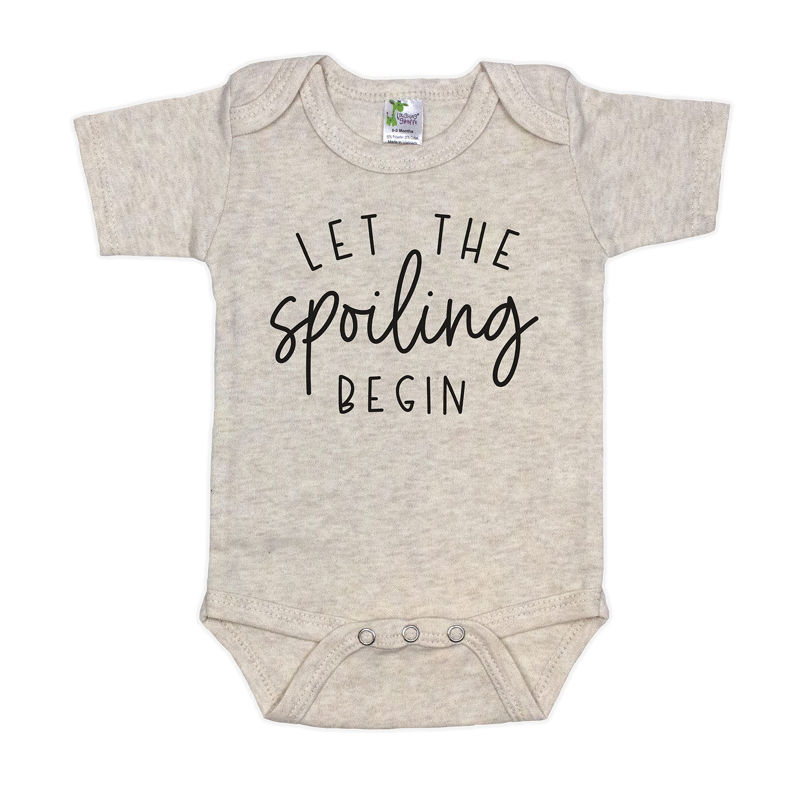 Let The Spoiling Begin Pregnancy Announcement Infant Bodysuit for Grandparents, Aunts, Uncles (Natural)