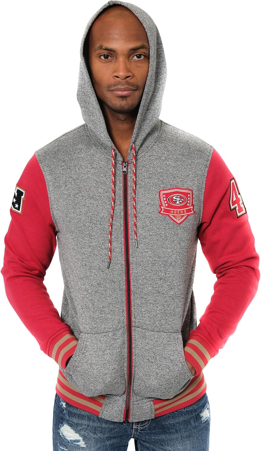 Ultra Game NFL Men's Super Soft Fleece Full Zip Hoodie Varsity Sweatshirt