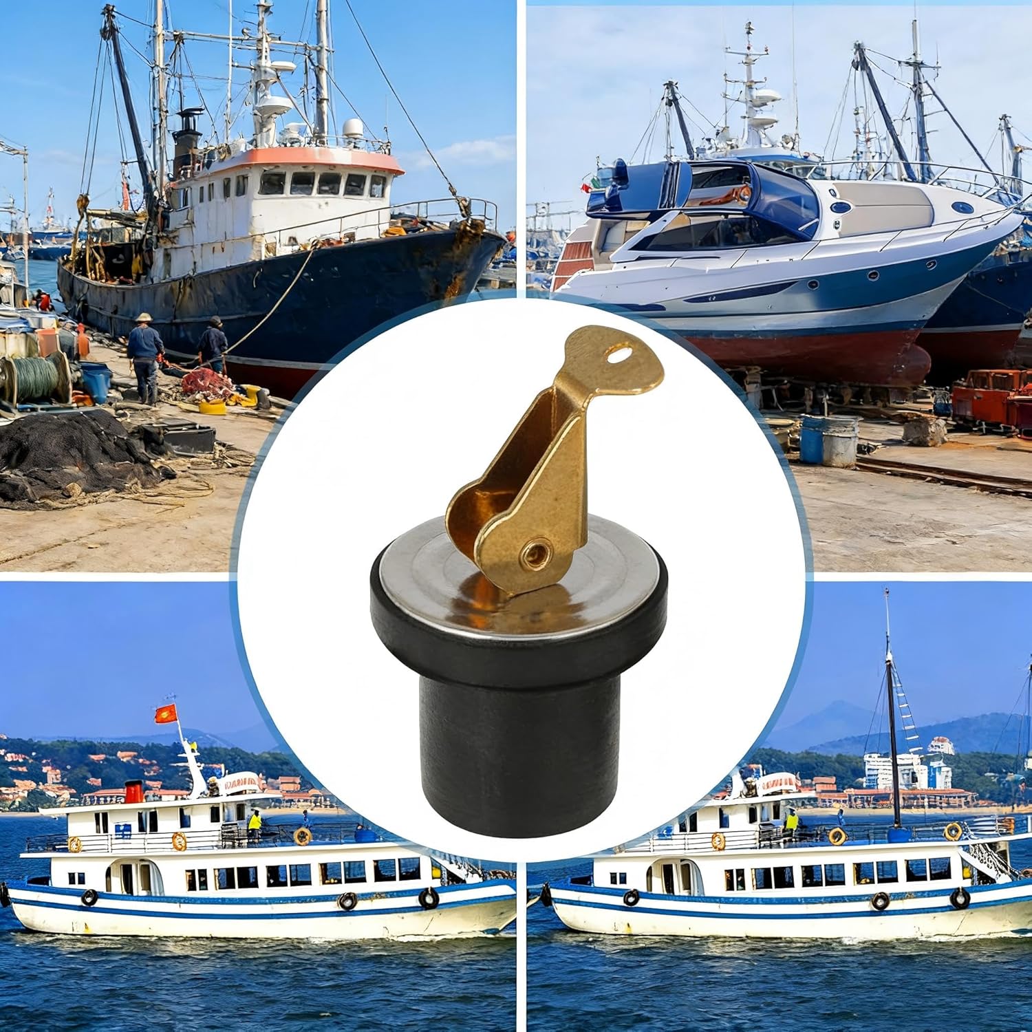2 Pcs Snap Handle Brass Boat Drain Plug – 3/4 Inch Brass Boat Drain Plug with Snap Handle for Fishing Rowing Vessels (3/8inch) (5/8 Inch)