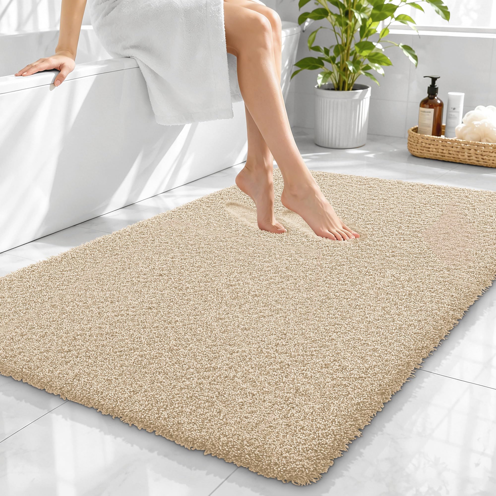 OLANLY Microfiber Large Bathroom Rugs 40x32, Soft Absorbent Bath Mat, Sand