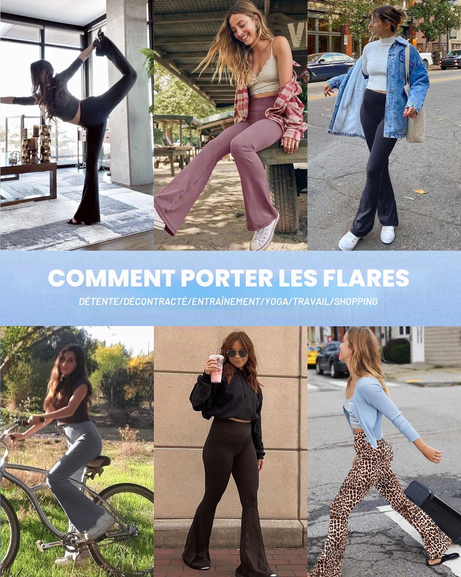 Sundwudu Leggings de yoga à pattes d'éléphant, ajustés aux cuisses et aux genoux, taille haute, doux et élégants pour femme, noir