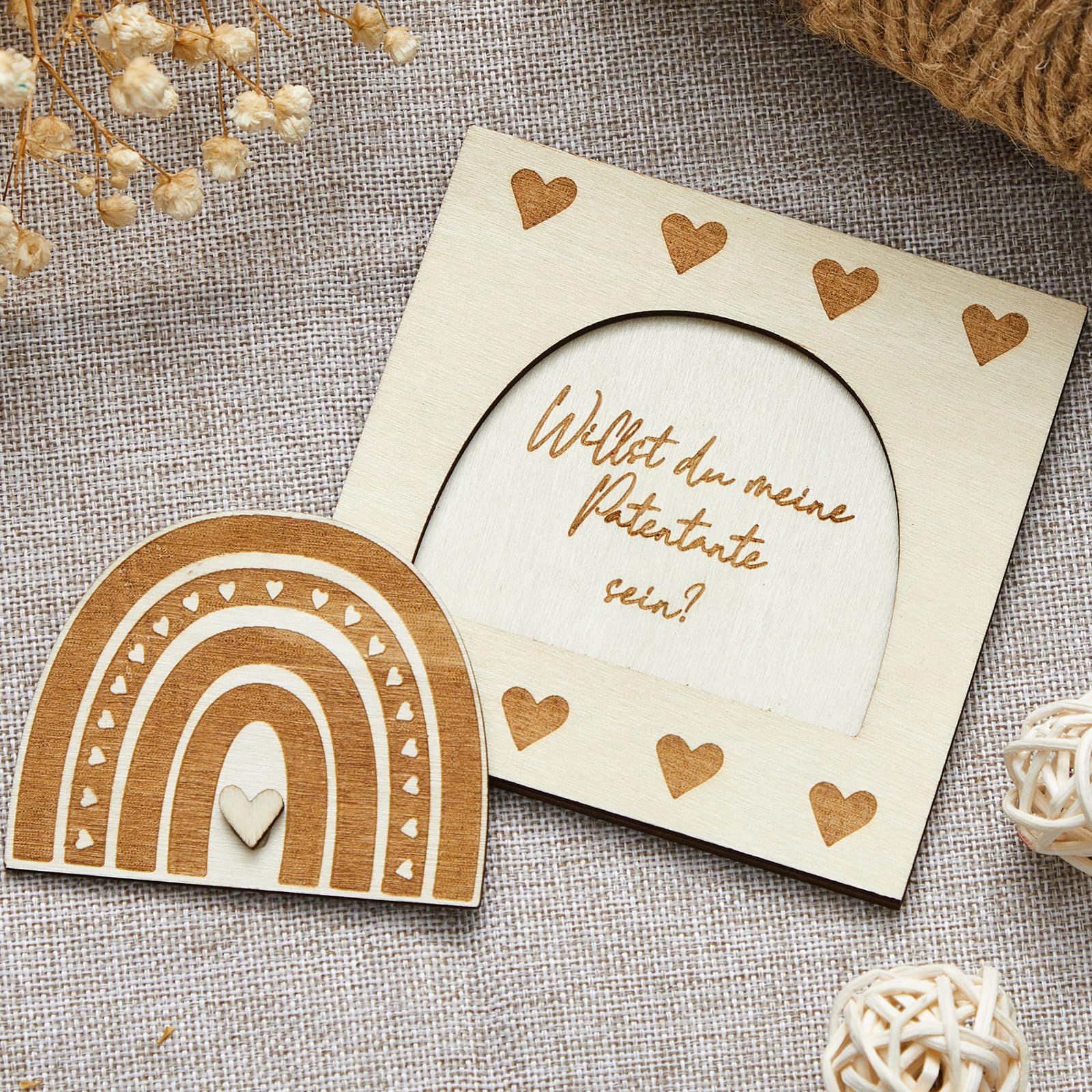 Gulfmew Willst du Meine Patentante Sein Weihnachten Patengeschenke Original Buchsholz Karte Patentante Fragen Geschenk für Beste Taufpatin Baby Geburt Möchtest du meine Patentante werden