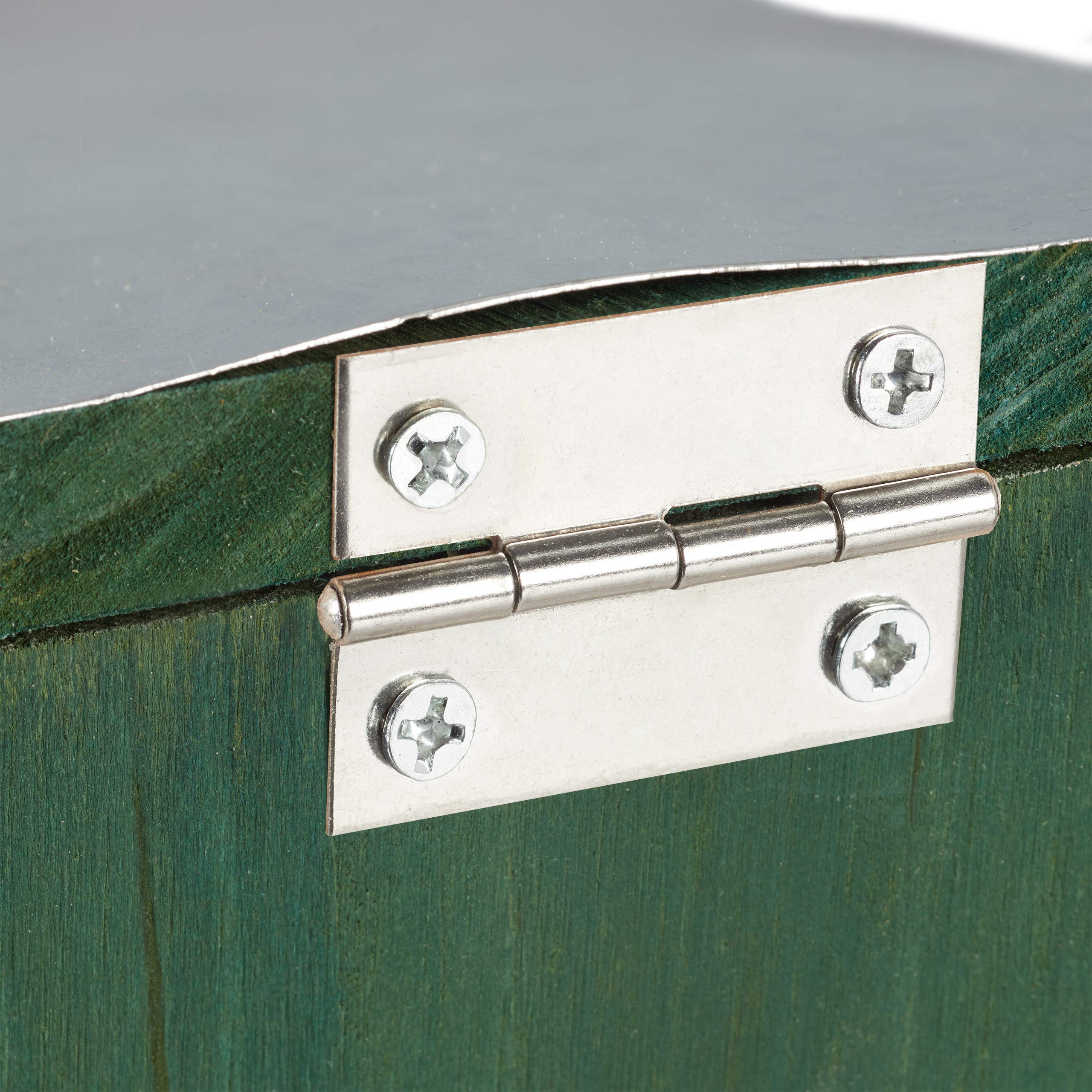 relaxdays Mangiatoia per Scoiattoli in Legno e Tettuccio Metallico Resistente alle Intemperie, Colore Verde Scuro