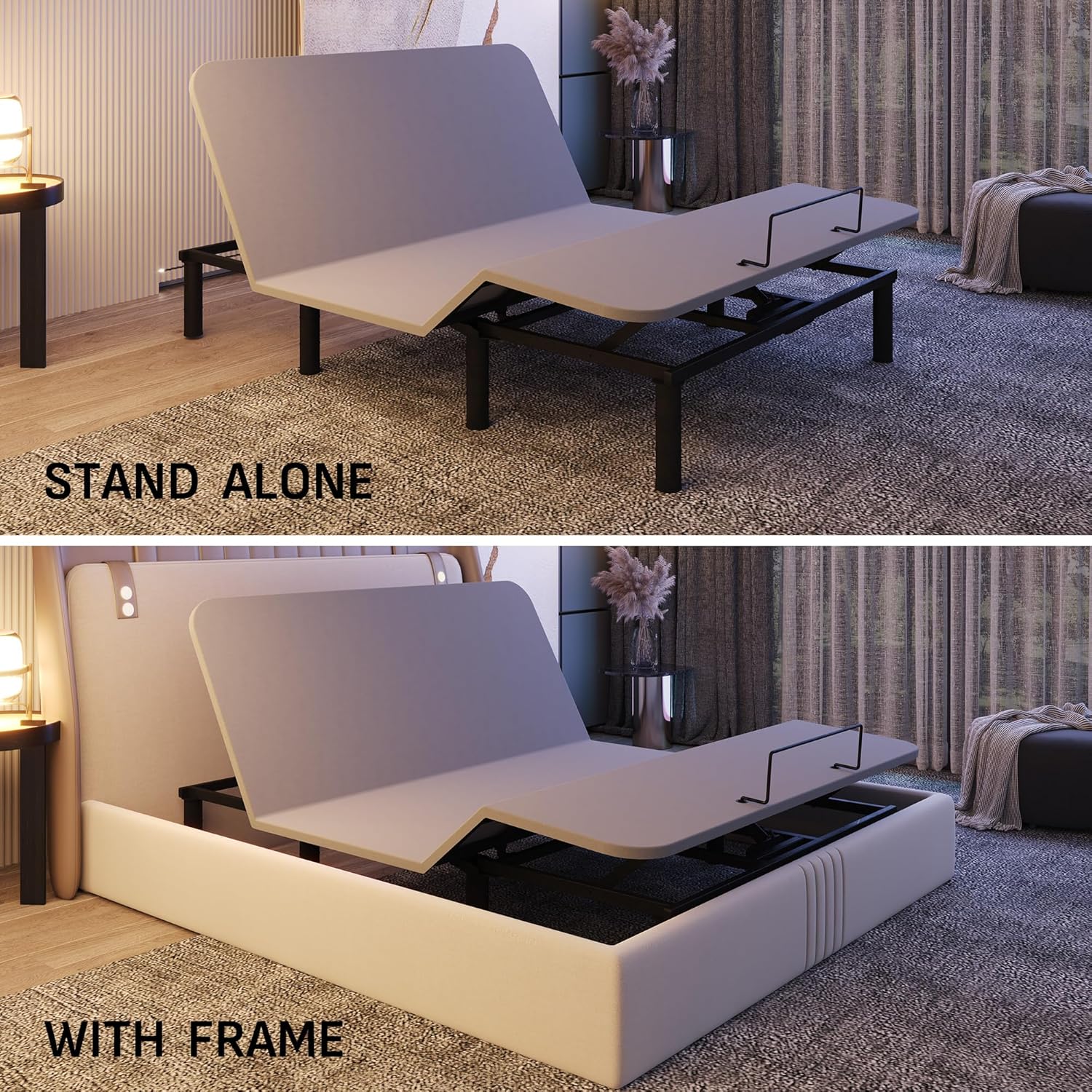 Softa Adjustable Bed Frame Queen Size with Adjustable Bed Legs, Dual Motor Electric Bed Base w/Oxford Fabric Bedspread, Remote Control, Whisper Quiet, Head and Foot Incline, Mattress Holder