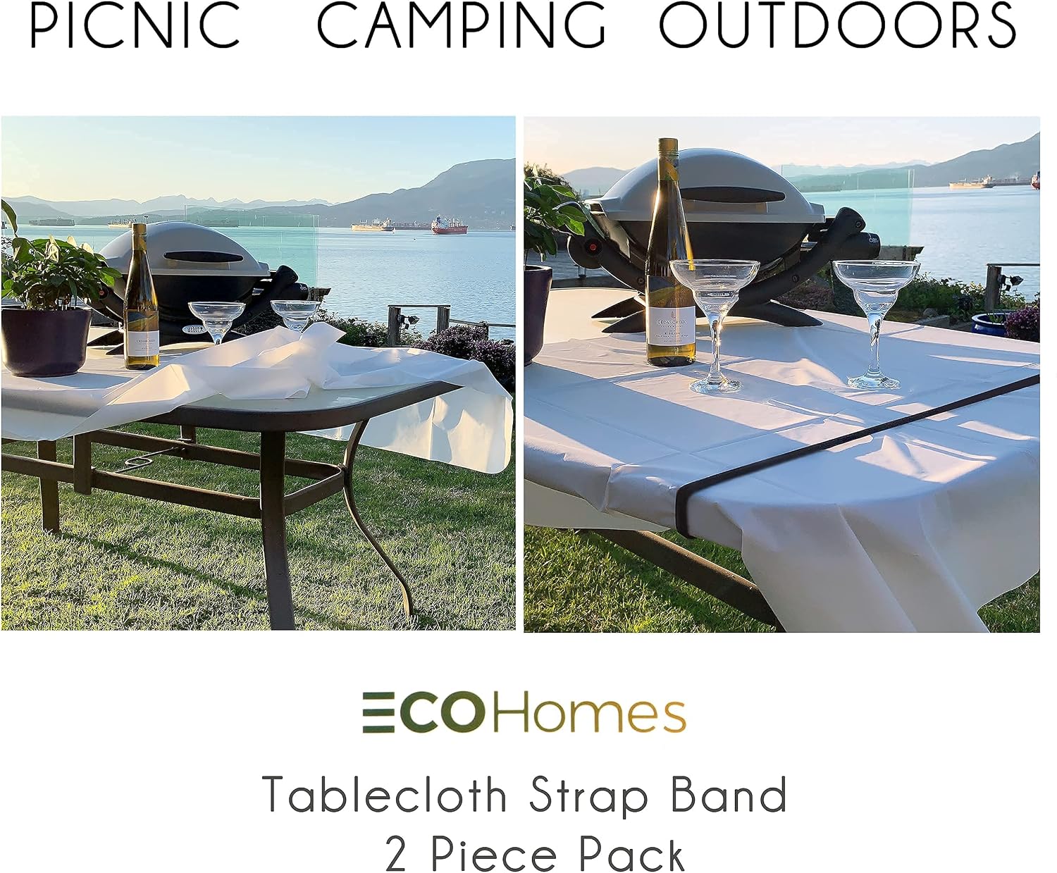 ECOHomes Tablecloth Strap Band | Table Bungees to Hold Down Table Cloth (2 Piece Pack) - for Picnic, Camping, Outdoor Tables, Parties, Weddings etc - Tablecloth Straps Clips Bungee Cord Clamps