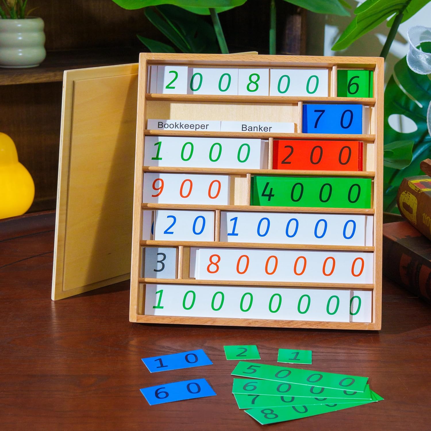Premium Montessori Bank Game: Complete Decimal System Math Kit in Beechwood | Place Value & Operations Manipulatives for Ages 5-8, Homeschool & Special Education (Bank Game)