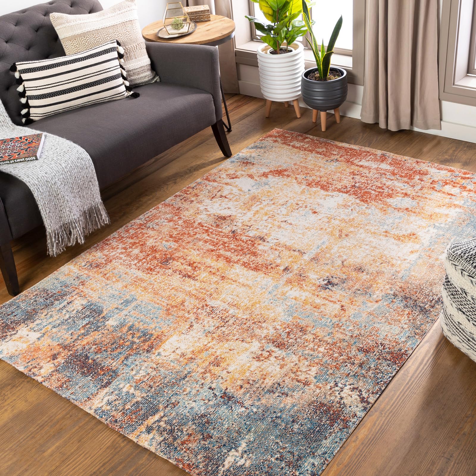 Tapis extérieur Livabliss Mijek boho rouille et bleu imperméable pour balcon 120x170 cm