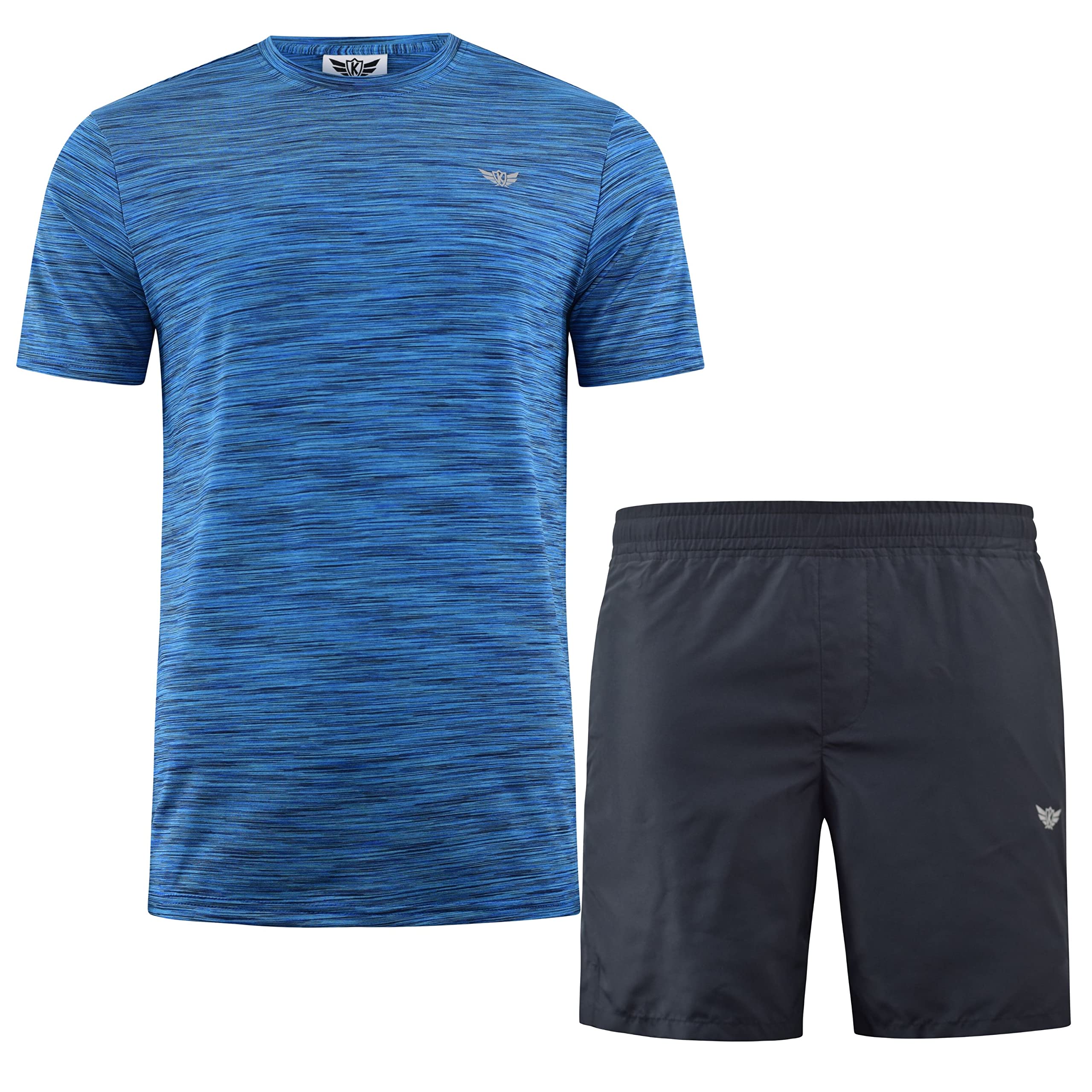 Kandor Męski T-shirt na siłownię i krótki zestaw – proaktywne męskie spodenki sportowe, trwałe męskie koszulki treningowe o wysokiej intensywności, elastyczne spodenki treningowe, odprowadzające wilgoć i rozciągliwe spodenki treningowe i koszulka UK, Nieb