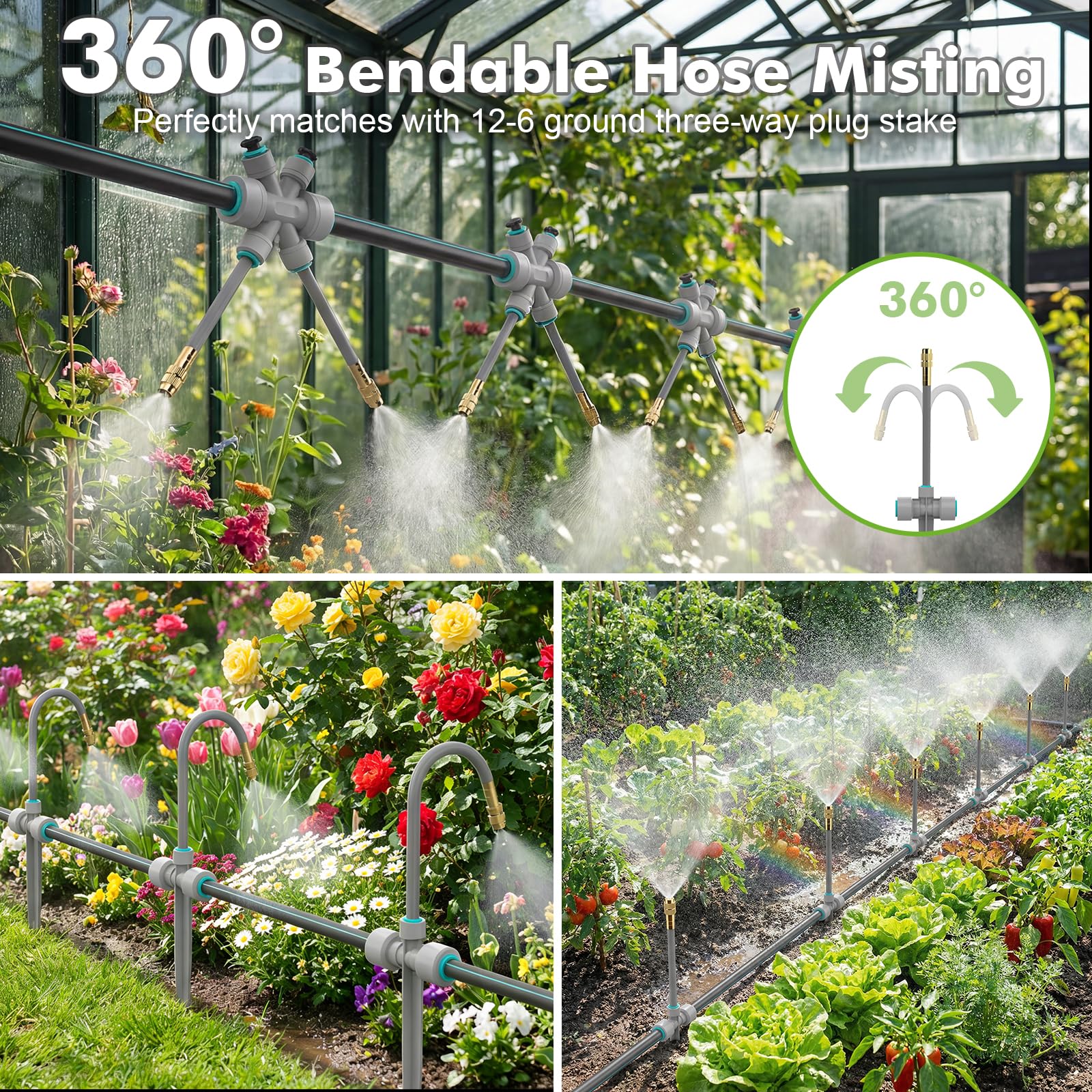 Kit de Riego por Goteo y Aspersión de Doble Salida,Sistema de Riego Automático Equipado con Múltiples Goteros,Adecuado para Jardines,Patios,Invernaderos y Huertos