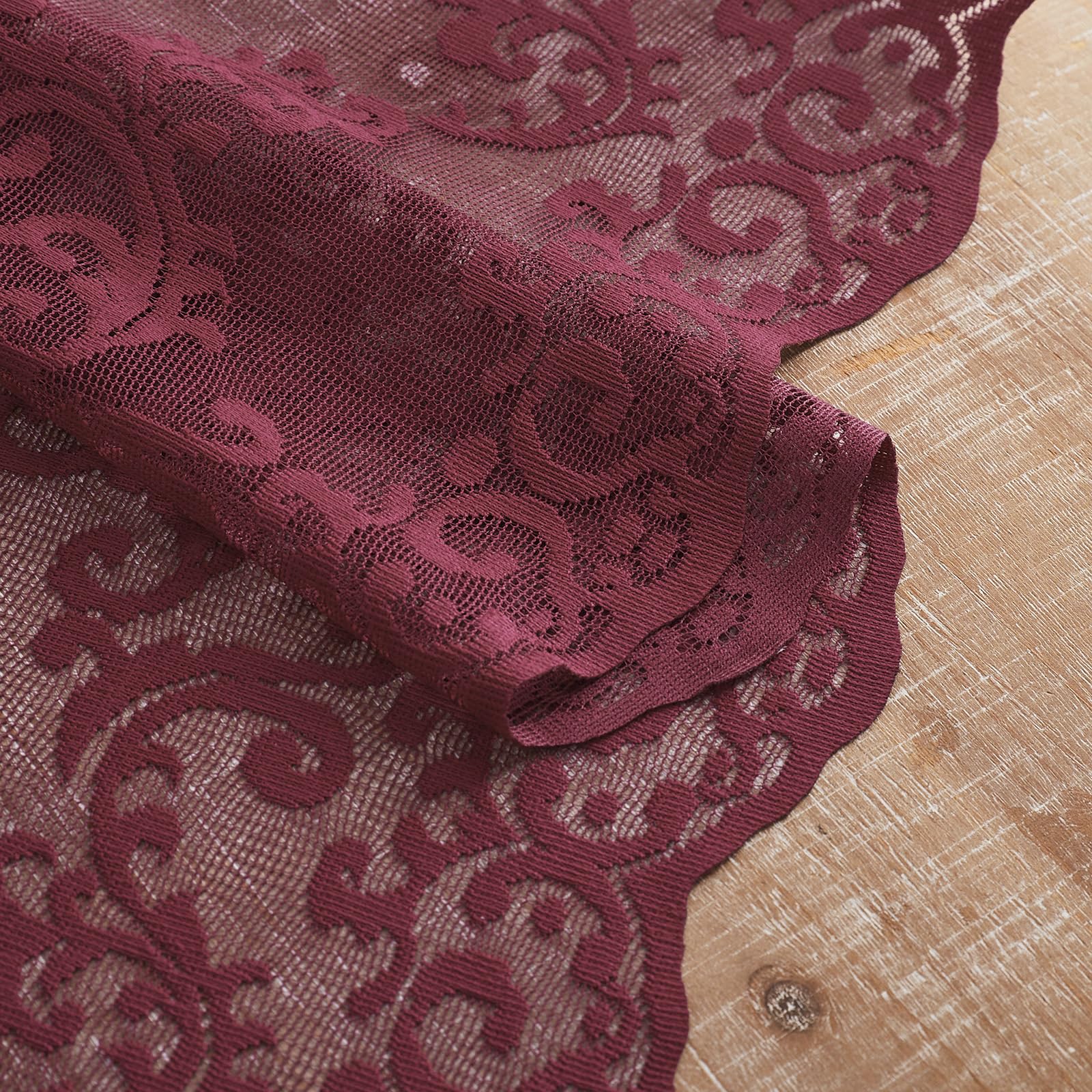 FOLKSIDE Tende in pizzo bordeaux, lunghe 213 cm, 2 pannelli, moderne e romantiche, per camera da letto e soggiorno, con tasca per asta, tende francesi trasparenti, decorazione floreale con rose, 132 x