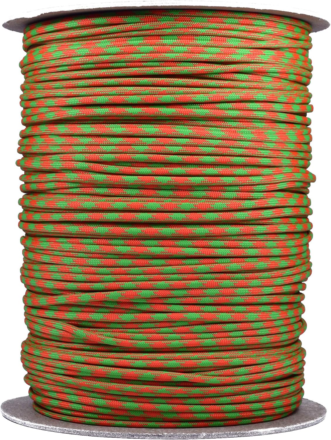 10', 25', 50', 100' Hanks, 250 ft Spool, 1000 Ft Spool of Parachute 550 Cord Type III 7 Strand Paracord - Neon Green and Orange 50(- 1000 Foot Spool