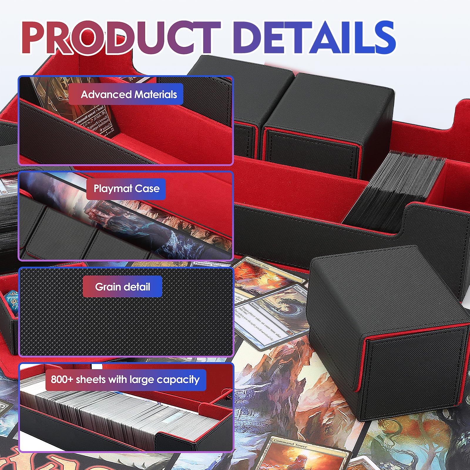 Amazon.com: Scimi Tournament-Ready Card Case with 5 Commander Deck Boxes &  Dice Tray, Magnetic Storage Case Holds 1000+ Cards, Portable All-in-One  System for MTG, Yu-Gi-Oh!, TCG, Multicolor (Black/Red) : Toys & Games