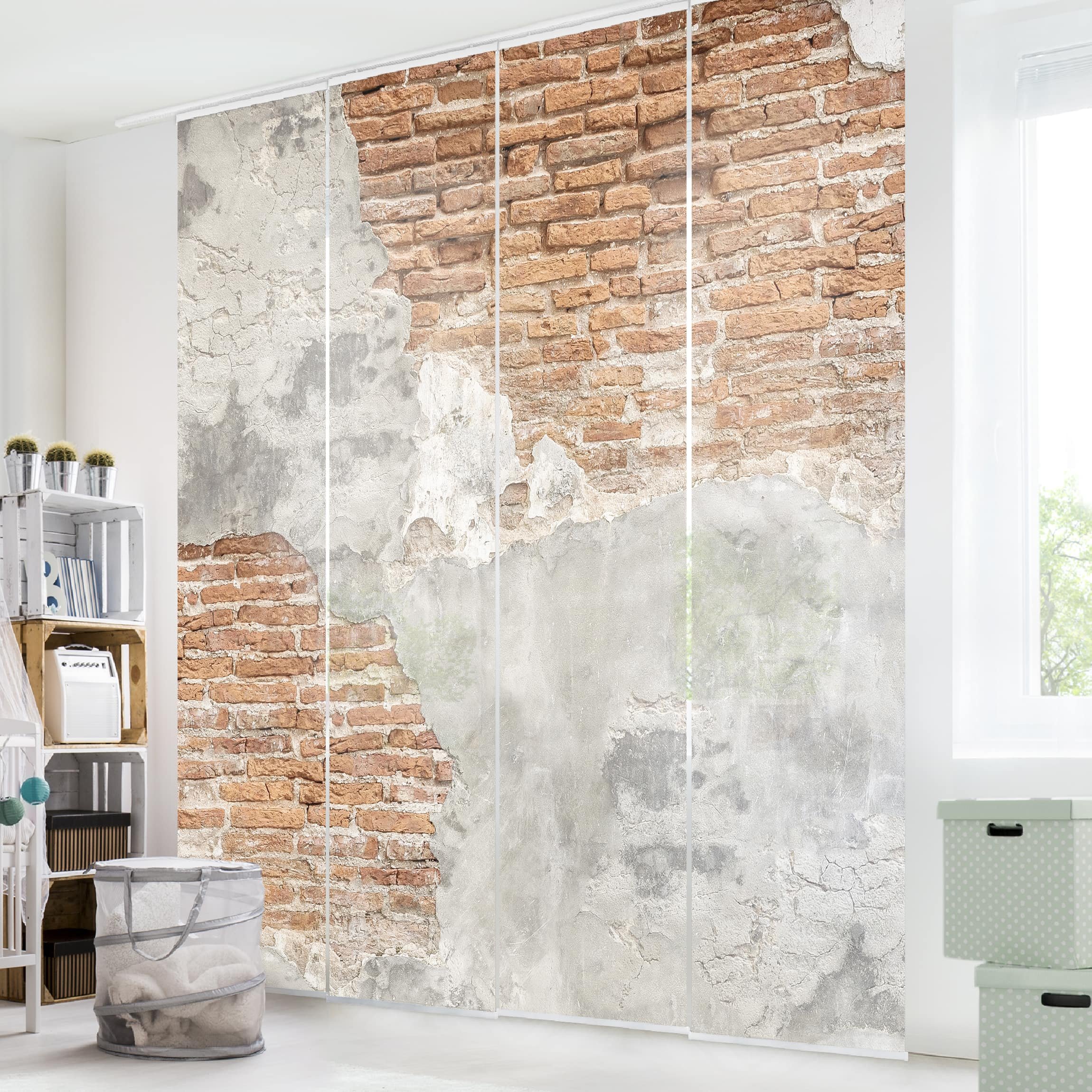 Schiebegardine halbtransparent 60er Paneel Klett Steinoptik Textil lichtdurchlässig - Motiv Modern Flächenvorhang Wohnzimmer Schlafzimmer 1613 (240x250 cm - 4er Set)
