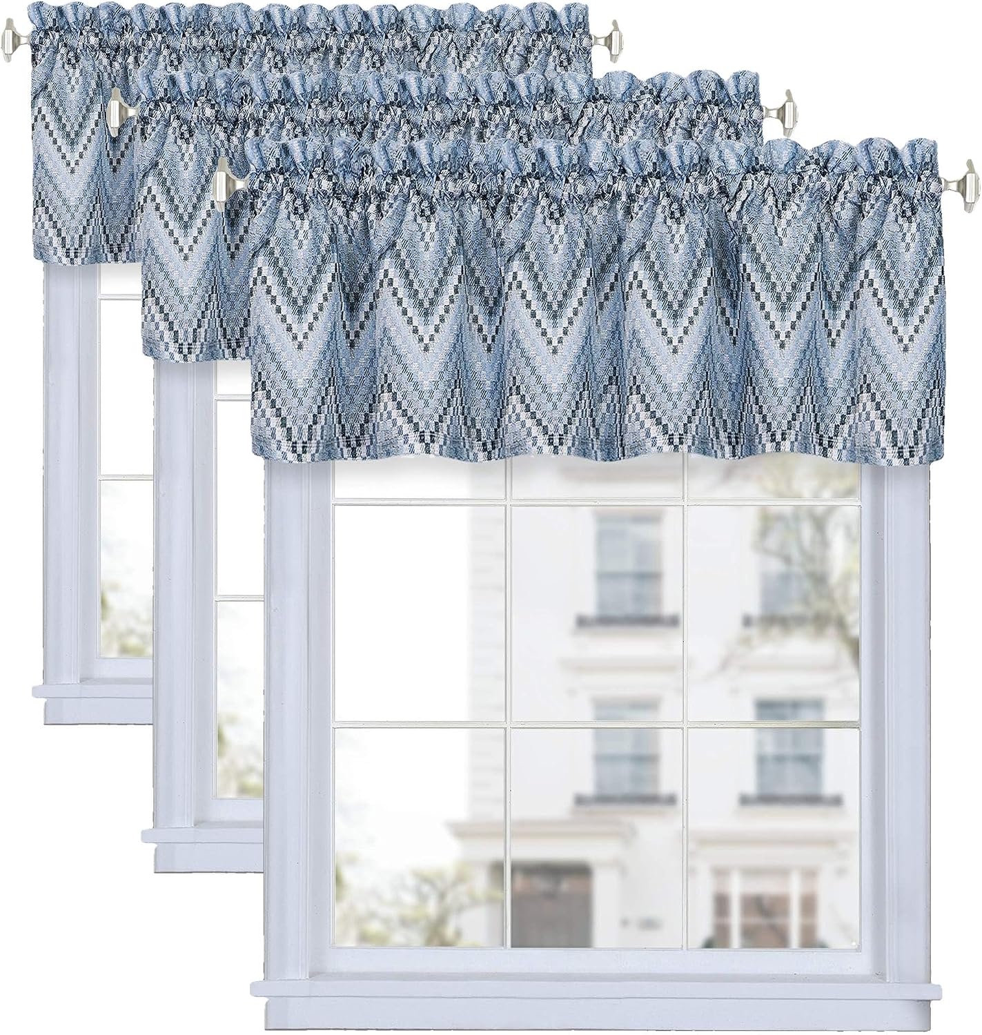 Achim Home Furnishings, Ice Blue Avery Window Curtain Valance, 58"x14" (Pack of 3)