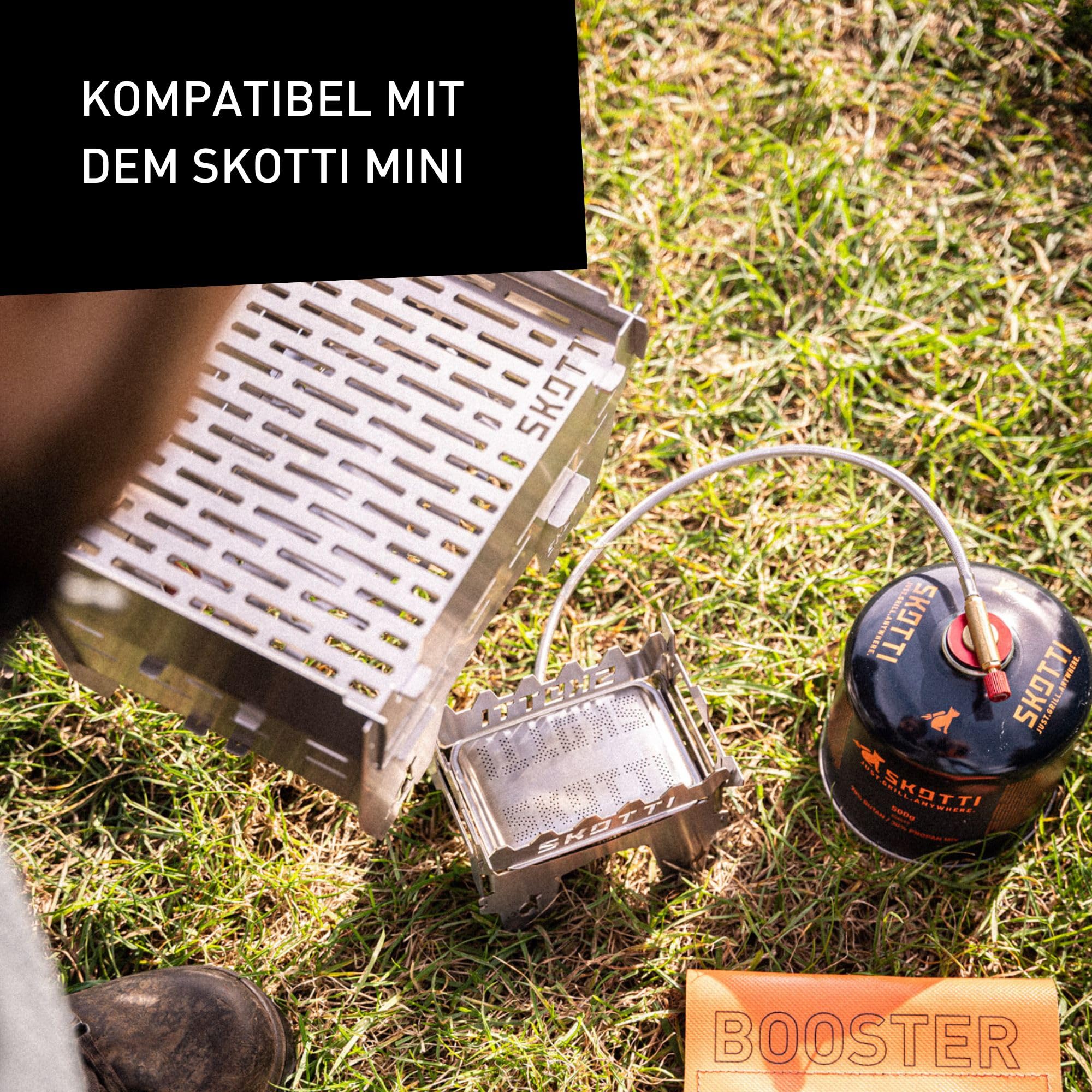 SKOTTI Booster, Campingkocher Gas mini, 2,1 kW faltbarer und tragbarer Gas Stove, Ideal zum Kochen und Braten, Propangaskocher, Camping Kocher klein, Gaskocher Camping für Trekking und Outdoor