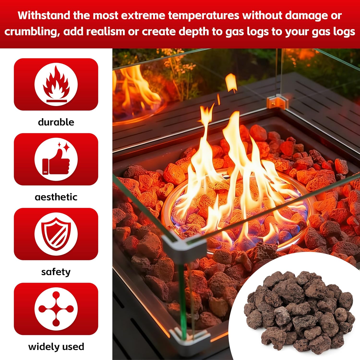 10lbs Lava Rock Granules Decorative for Indoor or Outdoor Fireplaces Landscaping,Fire Bowis, Fire Pits, GasLog Sets(1 1/5"-2" Red)