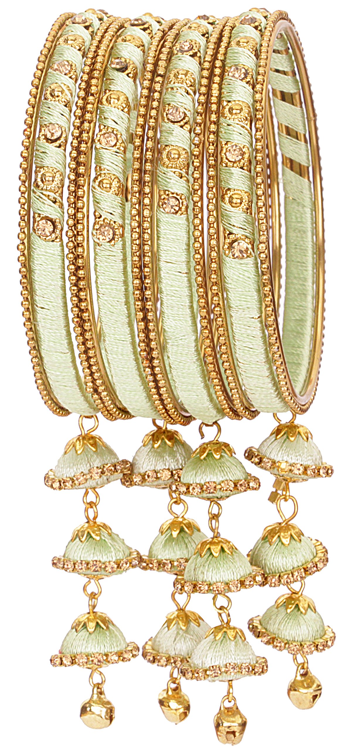 NMII Metal & Silk Thread Jhumka Zircon Latkan Stylish Bangles Set For Women's and Girls | Women's Fancy Latkan Bangles S