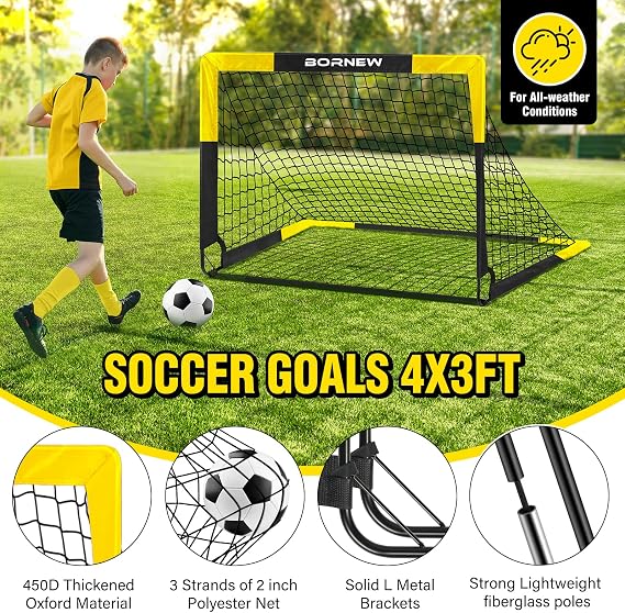 Kid Soccer Goal and Soccer Ball Targets Set - 6x4 / 4X3 ft Backyard & Indoor Soccer Goal, Portable Pop Up Soccer Net with Soccer Targets, Cones, Soccer Training Equipment for Ages 3-16 Year Gift