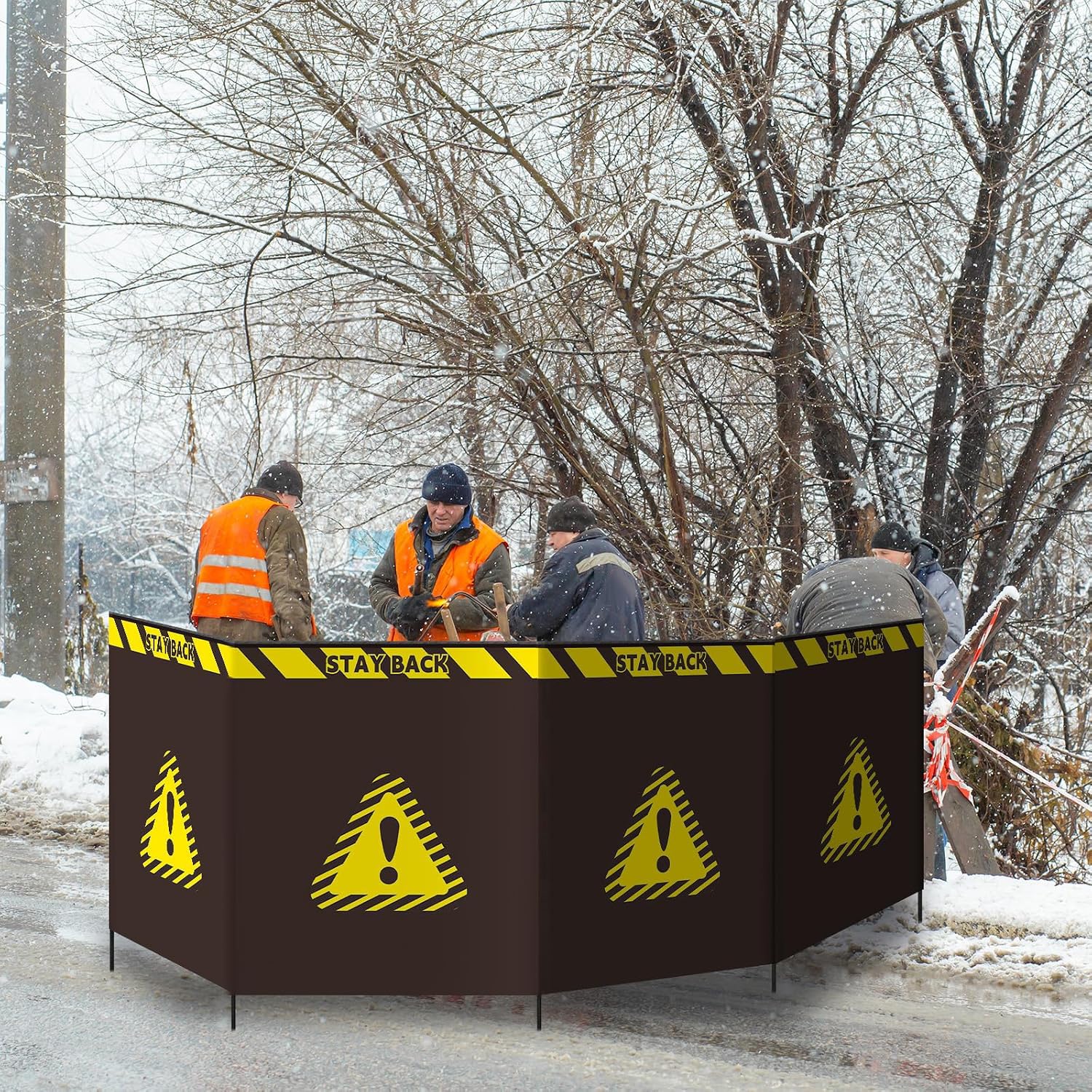 13.12 ft Debris Containment Barrier Arborist Equipment 4 Panel Safety Barricade Tree Climbing Gear Heavy Duty Oxford Foldable Protection Barricade Security Sign for Controlling Stumps Chipping — Amazon image 7