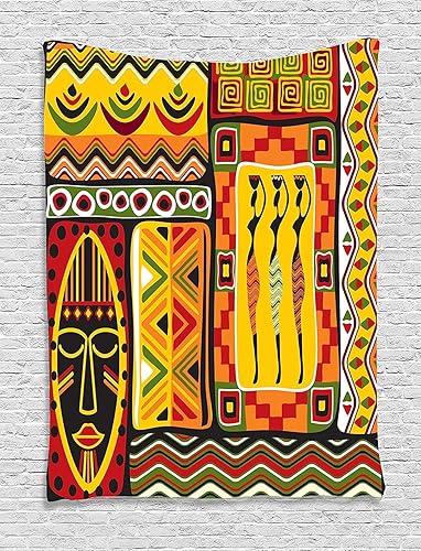 Ambesonne Tapiz africano, elementos históricos originales a rayas y rectangulares, diseño para colgar en la pared para dormitorio, sala de estar,